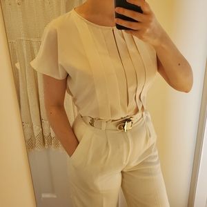 Vintage Pleated Blouse Lightweight Cap Sleeve